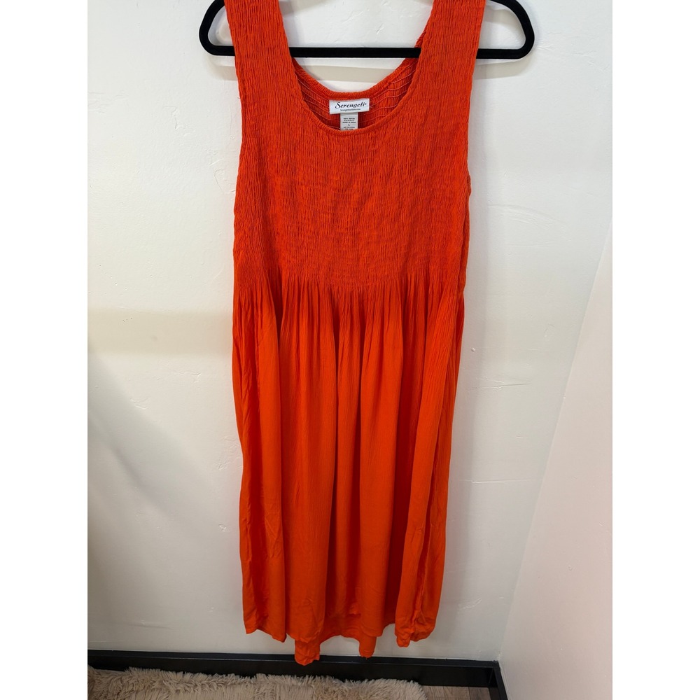 Serengeti Orange Smocked Bodice Rayon Maxi Dress Sleeveless L